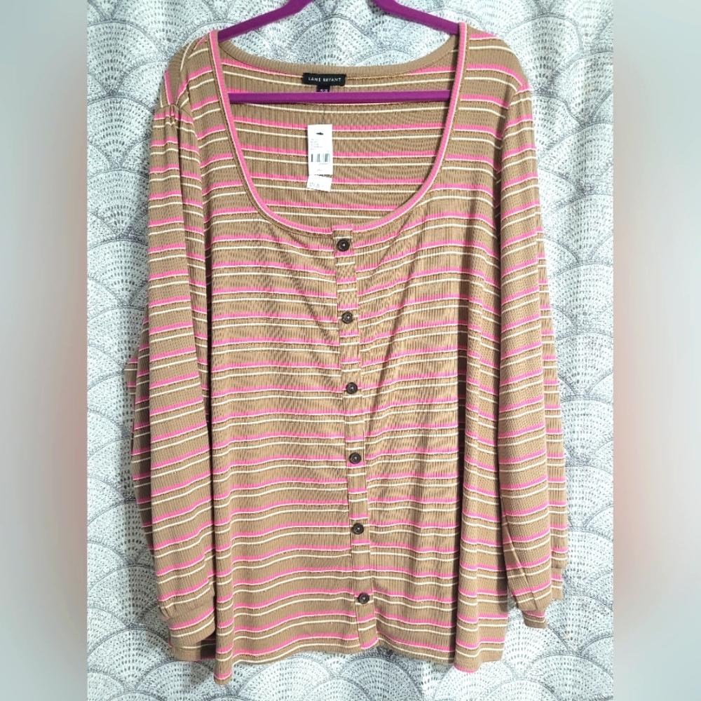 Lane Bryant Pink and Gold Glitter Long Sleeve Sweater Top Size 26/28